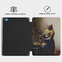 Lunso - Kobo Aura H20 Edition 2 hoes (6.8 inch) - Vegan Saffiano Leren sleep cover - Vermeer Melkmeisje - thumbnail