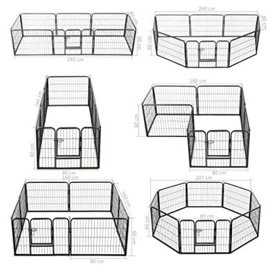 Hondenren met 8 panelen 80x60 cm staal zwart - thumbnail