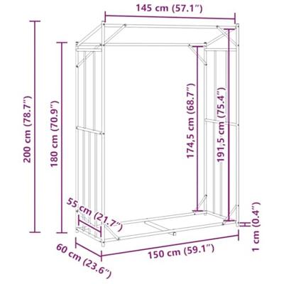 VidaXL Haardhoutrek met regenhoes 150x60x200 cm gegalvaniseerd staal
