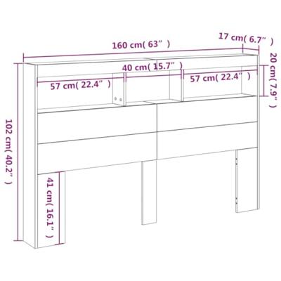 Hoofdbordkast met LED-verlichting 160x17x102 cm betongrijs