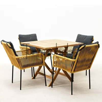 Tuinset Vita Gino geel stapelbaar met Milton tafel vierkant 90x90