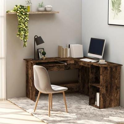 Hoekbureau 120x140x75 cm bewerkt hout gerookt eikenkleurig