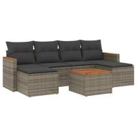 7-delige Loungeset met kussens poly rattan grijs - thumbnail
