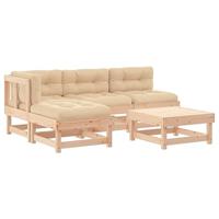 5-delige Loungeset met kussens massief hout - thumbnail