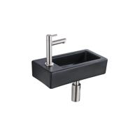 QeramiQ Fuente Fonteinset - 37.5x18.5x9cm - keramiek - kraangat links - fonteinkraan geborsteld RVS - afvoerplug - verlaagd sifon - Mat Zwart SW1122451/SW696207/SW696217/SW696237 - thumbnail
