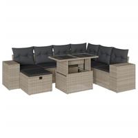 8-delige Loungeset met kussens poly rattan lichtgrijs - thumbnail