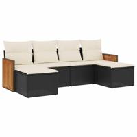 6-delige Loungeset met kussens poly rattan zwart - thumbnail