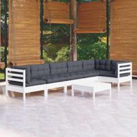 7-delige Loungeset met kussens grenenhout wit - thumbnail