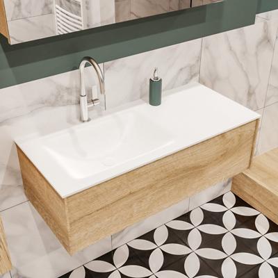 Mondiaz Lush Cloud badmeubel Washed oak 100 cm 1 lade solid surface enkele spoelbak links 1 kraangat