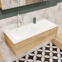 Mondiaz Lush Cloud badmeubel Washed oak 100 cm 1 lade solid surface enkele spoelbak links 1 kraangat - thumbnail