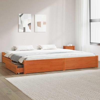 Bedframe met lade Wasbruin 180 x 200 cm Massief Vurenhout