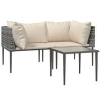 3-delige Loungeset met kussens poly rattan grijs - thumbnail