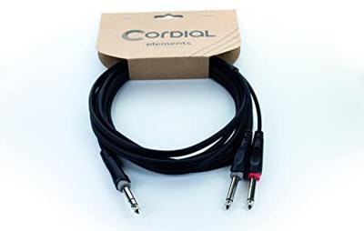 Cordial 14876 Jackplug / Cinch Audio Y-adapter [1x Jackplug male 6,3 mm (stereo) - 2x Jackplug male 6,3 mm (mono)] 1 m Zwart PVC-mantel, Tweelingkabel