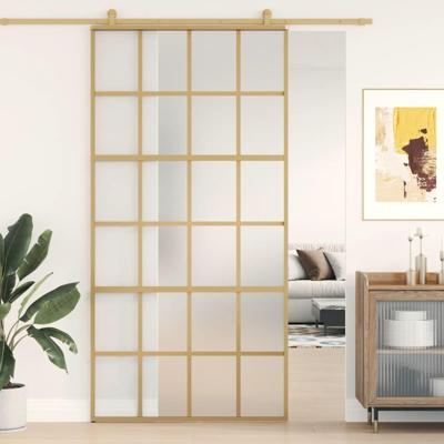Schuifdeur 102,5x205 cm mat ESG-glas en aluminium goudkleurig