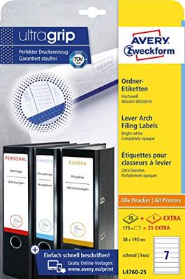 Avery-Zweckform Ordneretiketten L4760-25 38 x 192 mm Papier Wit Permanent hechtend 210 stuk(s)