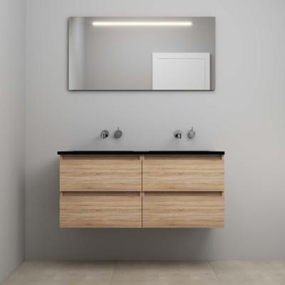 On-Line Badkamermeubelset - 120 cm - Voorgemonteerd - Ladestructuur - Acryl Wastafel - zonder Kraangat - Spiegel met LED-Verlichting - Eiken