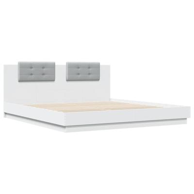 Bedframe met hoofdbord bewerkt hout wit 180x200 cm - thumbnail