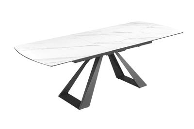 Uitschuifbare eettafel CONCORD 180-230cm wit keramiek marmer design zwart metaal - 46498