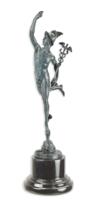 EEN BRONZEN BEELD VAN MERCURY MET KWIKGROENE AFWERKING - thumbnail