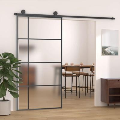 VidaXL Schuifdeur 102,5x205 cm mat esg-glas en aluminium zwart