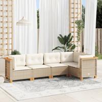 5-delige Loungeset met kussens poly rattan beige - thumbnail