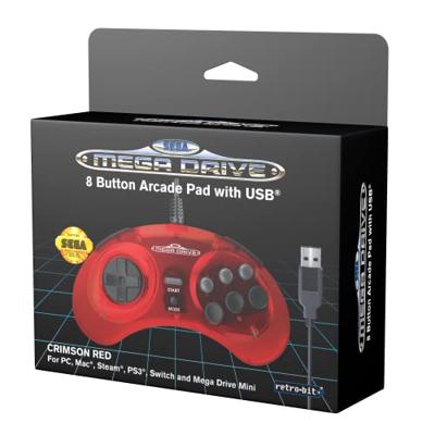Retro-Bit - SEGA Mega Drive 8-Button USB Controller (Crimson Red)