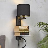 its about RoMi Wandlamp 'Florence' Met stoffen kap en leeslamp, kleur Zwart - thumbnail