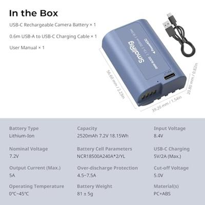 SmallRig 4906 DMW-BLK22 USB-C Rechargeable Camera Battery, blauw