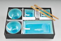 Sushiset van 8 stuks - Glassy Turquoise - Zwart/Turquoise - thumbnail