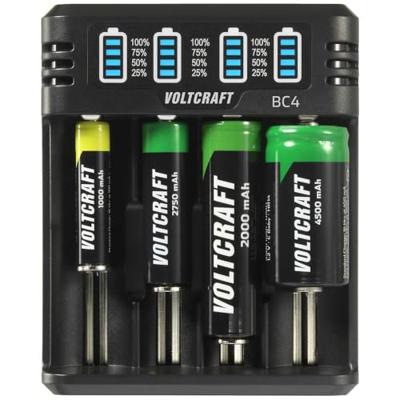 VOLTCRAFT BC4 Batterijlader Li-ion, NiMH AA (penlite), AAA (potlood), C (baby), Sub-C, 10440, 16340, CR-123A, 17335, 17500, 17670, 18490, 18650, 21700, 22650,