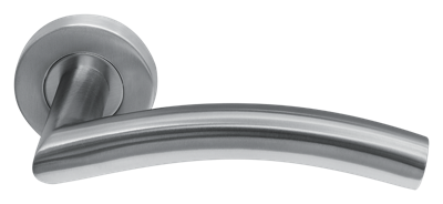 Deurklink Duo rvs basis op rond rozet geveerd Deurklink Duo rvs basis op rond rozet geveerd