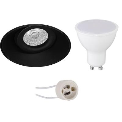 LED Spot Set - Pragmi Nivas Pro - GU10 Fitting - Inbouw Rond - Mat Zwart - 6W - Natuurlijk Wit 4200K - Trimless - Kantelbaar - Ø150mm