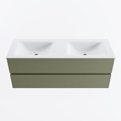 MONDIAZ VICA 130cm badmeubel onderkast Army 2 lades. Wastafel CLOUD dubbel 2 kraangaten, kleur Talc.