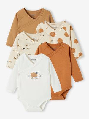 Set van 5 rompertjes voor pasgeboren baby's van biokatoen taupe