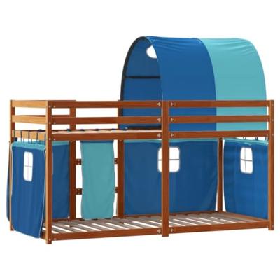 Stapelbed met gordijnen 75x190 cm massief grenenhout blauw