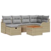 Tuinbankenset met kussen met opslag 7 pcs Beige Poly riet - thumbnail