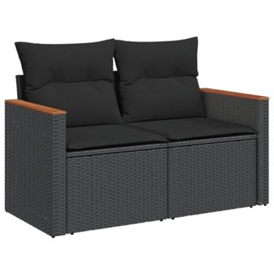 4-delige Loungeset met kussens poly rattan zwart