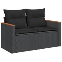 4-delige Loungeset met kussens poly rattan zwart - thumbnail