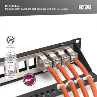Digitus DIGITUS - Modulares Patch Panel geschirmt mit 24x DN-93615 Patchpaneel 483 mm (19) CAT 6A Zwart Ingericht Digitus DIGITUS - Modulares Patch Panel geschirmt mit 24x DN-93615 Patchpaneel 483 mm (19) CAT 6A Zwart Ingericht
