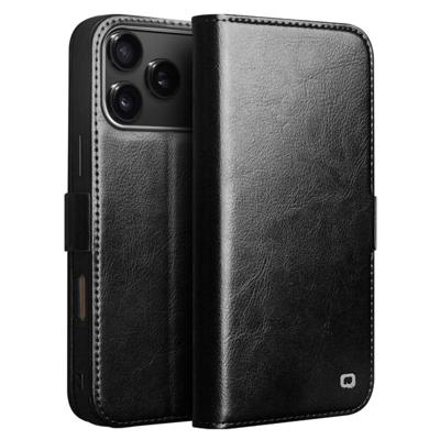 Qialino iPhone 17 Pro hoesje - Leren bookcase - Zwart