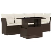 5-delige Loungeset met kussens poly rattan bruin - thumbnail