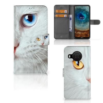 Nokia X10 | Nokia X20 | Telefoonhoesje | Met pasjeshouder | Witte Kat