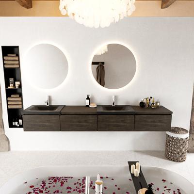 MONDIAZ BUKLA 240cm badmeubel met module 60 rechts kleur Dark Brown met 4 lades. Wastafel CLOUD dubbel 2 kraangaten kleur Urban.