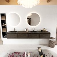 MONDIAZ BUKLA 240cm badmeubel met module 60 rechts kleur Dark Brown met 4 lades. Wastafel CLOUD dubbel 2 kraangaten kleur Urban. - thumbnail
