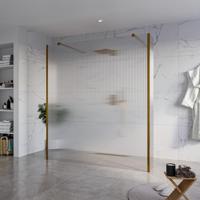 Fortifura Galeria Vrijstaande Inloopdouche - 180x200cm - Helder geribbeld - antikalk - 8mm veiligheidsglas - 2 zijwanden 30cm - wandsteunen en hoekprofielen - Geborsteld koper PVD (Koper) SW927772 2x/SW797957/SW797945 2x/SW876703 2x - thumbnail