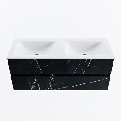 MONDIAZ VICA 120cm badmeubel onderkast Marquina 2 lades. Wastafel CLOUD dubbel 2 kraangaten, kleur Talc.