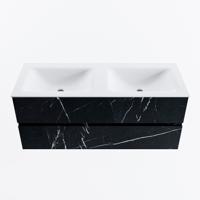 MONDIAZ VICA 120cm badmeubel onderkast Marquina 2 lades. Wastafel CLOUD dubbel 2 kraangaten, kleur Talc. - thumbnail