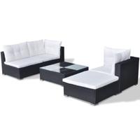 5-delige Loungeset met kussens poly rattan zwart - thumbnail