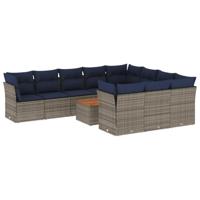 11-delige Loungeset met kussens poly rattan grijs - thumbnail