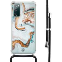 Samsung Galaxy S20 FE hoesje met koord - Marmer blauw goud - thumbnail